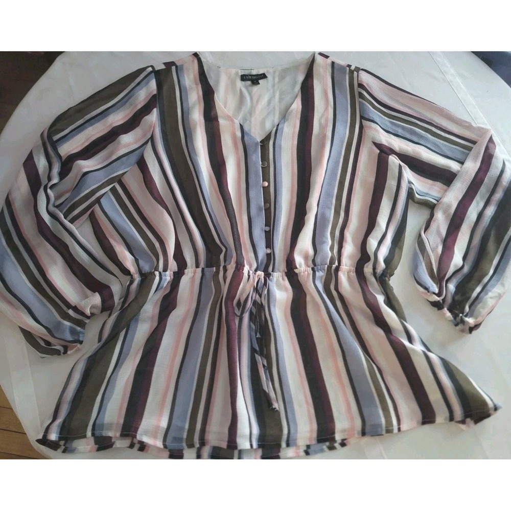Lane Bryant Plus Size 18W Striped Peplum Blouse Smocked Waist Boho Career Top